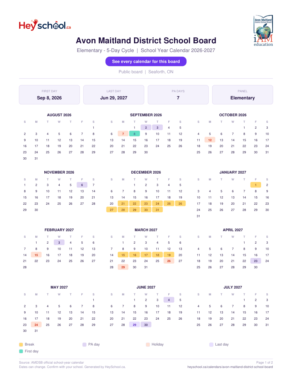 Elementary - 5-Day Cycle - page 1