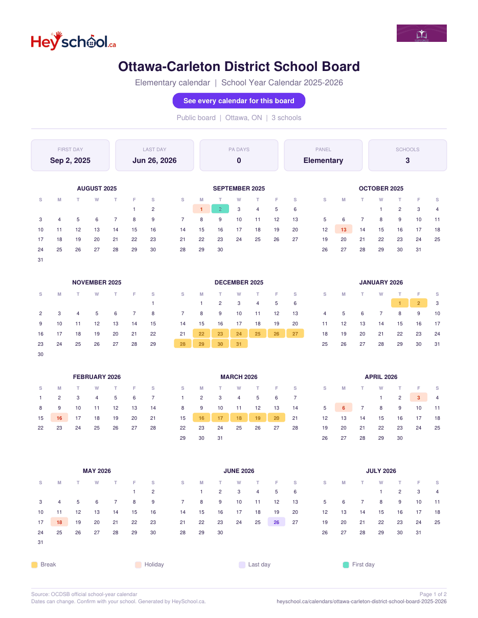 Elementary calendar - page 1
