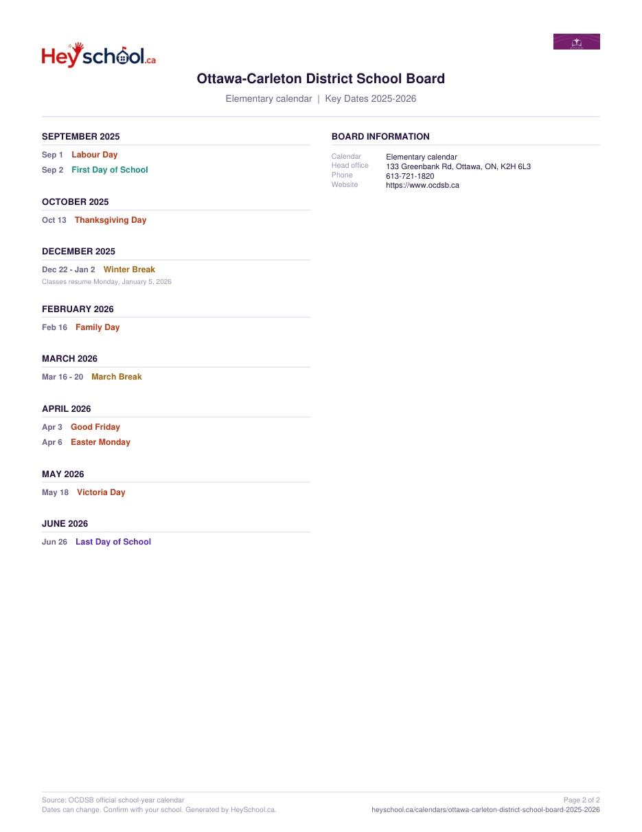 Elementary calendar - page 2