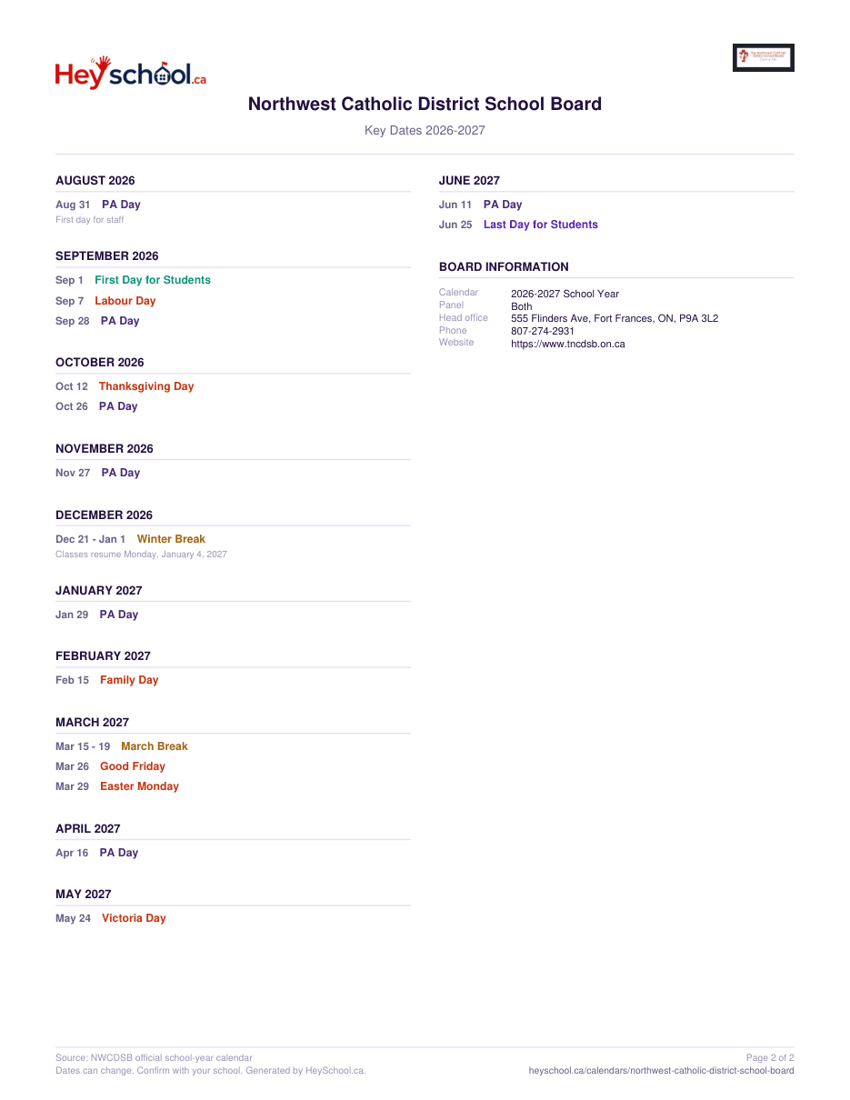 2026-2027 School Year - page 2