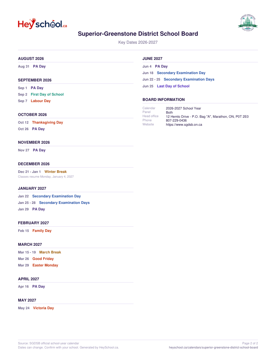 2026-2027 School Year - page 2