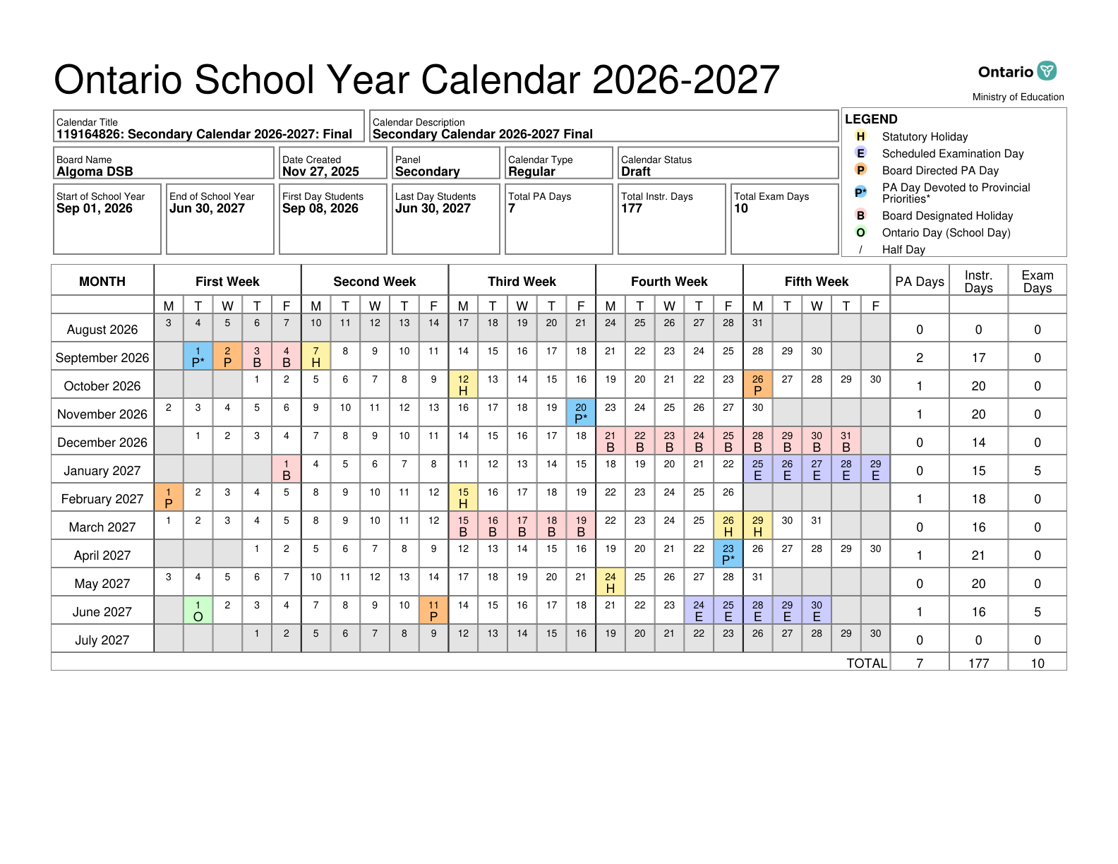 ADSB Secondary Calendar 2026 2027 - page 1