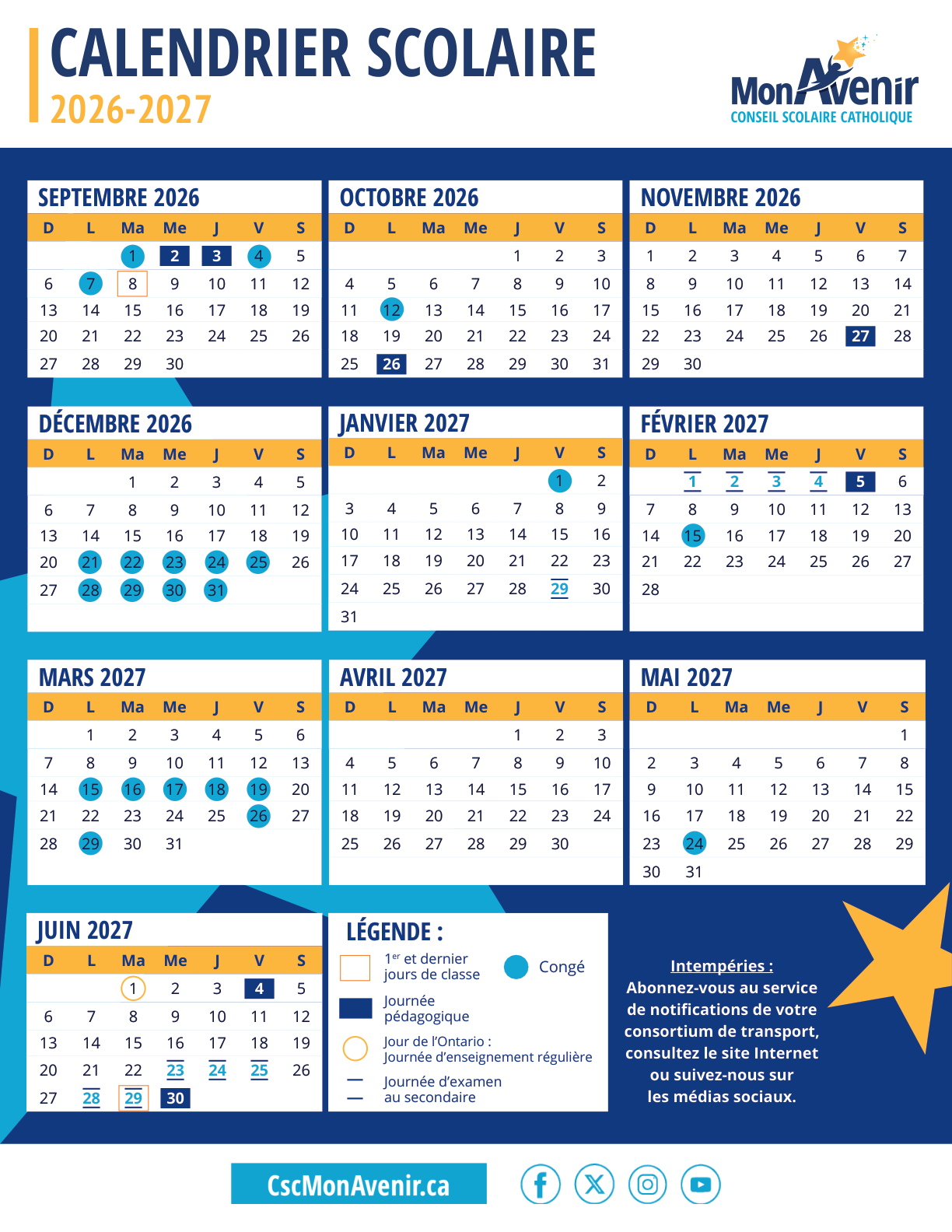 calendrier scolaire 2026 2027 8.5x11
