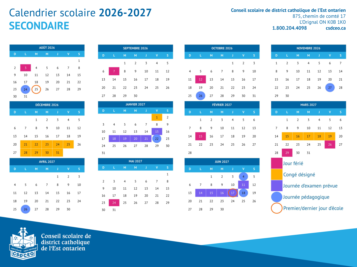 csd catholique de l est ontarien   65 csdceo pub calendrier scolaire 2026 2027 sec 1