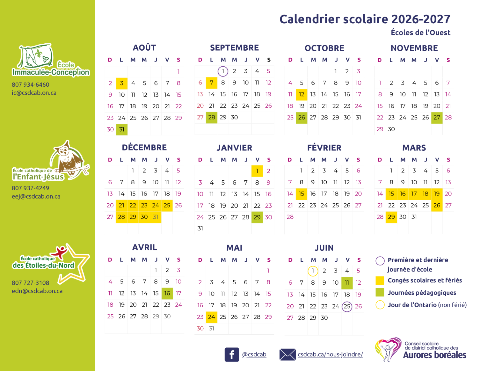 CSD catholique des Aurores boreales western Ouest 2026 2027