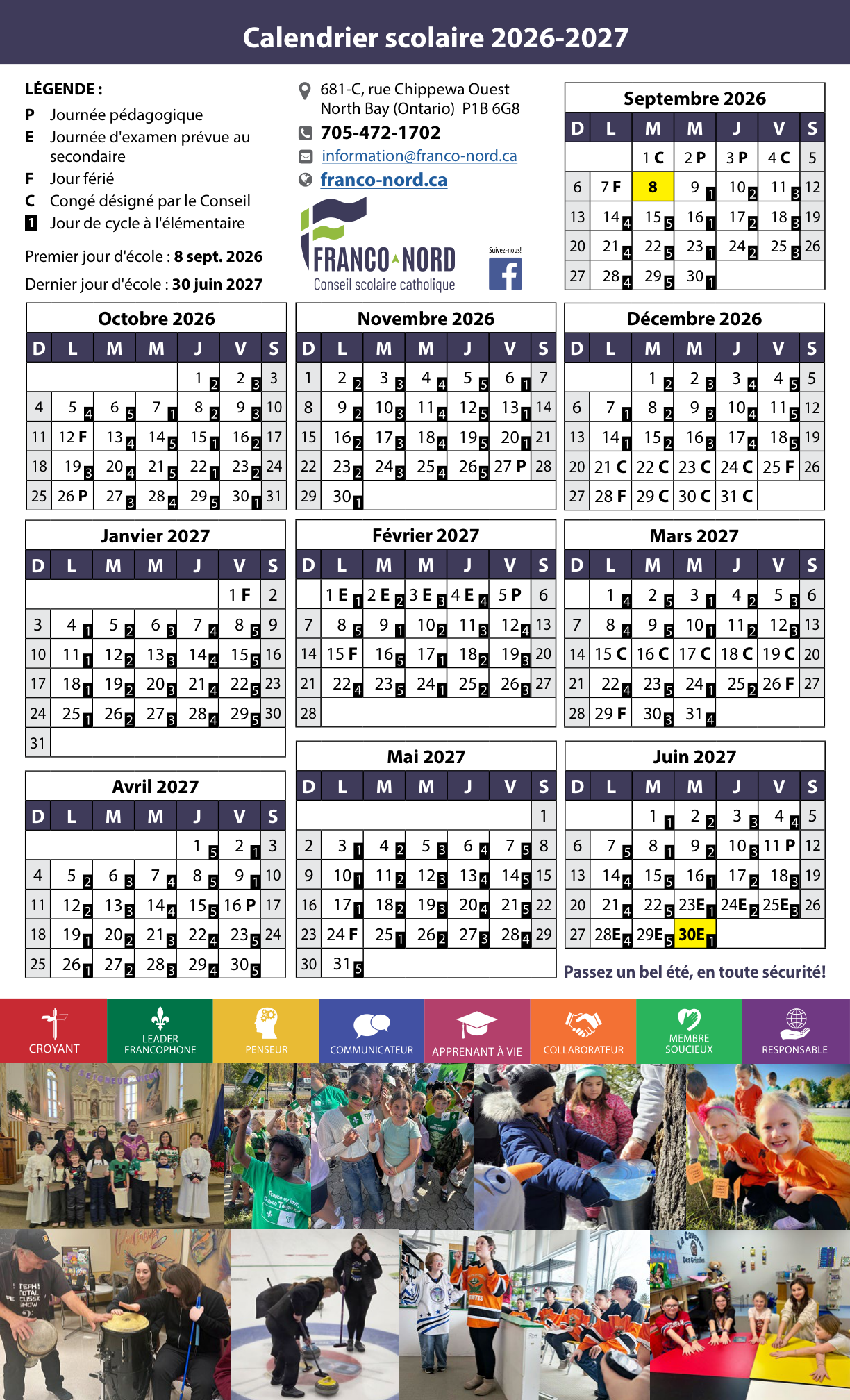 Calendrier scolaire 2026 2027 - page 1