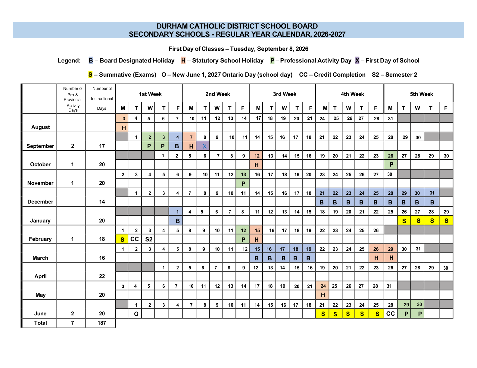 dcdsb secondary school year calendar 2026 2027 aoda