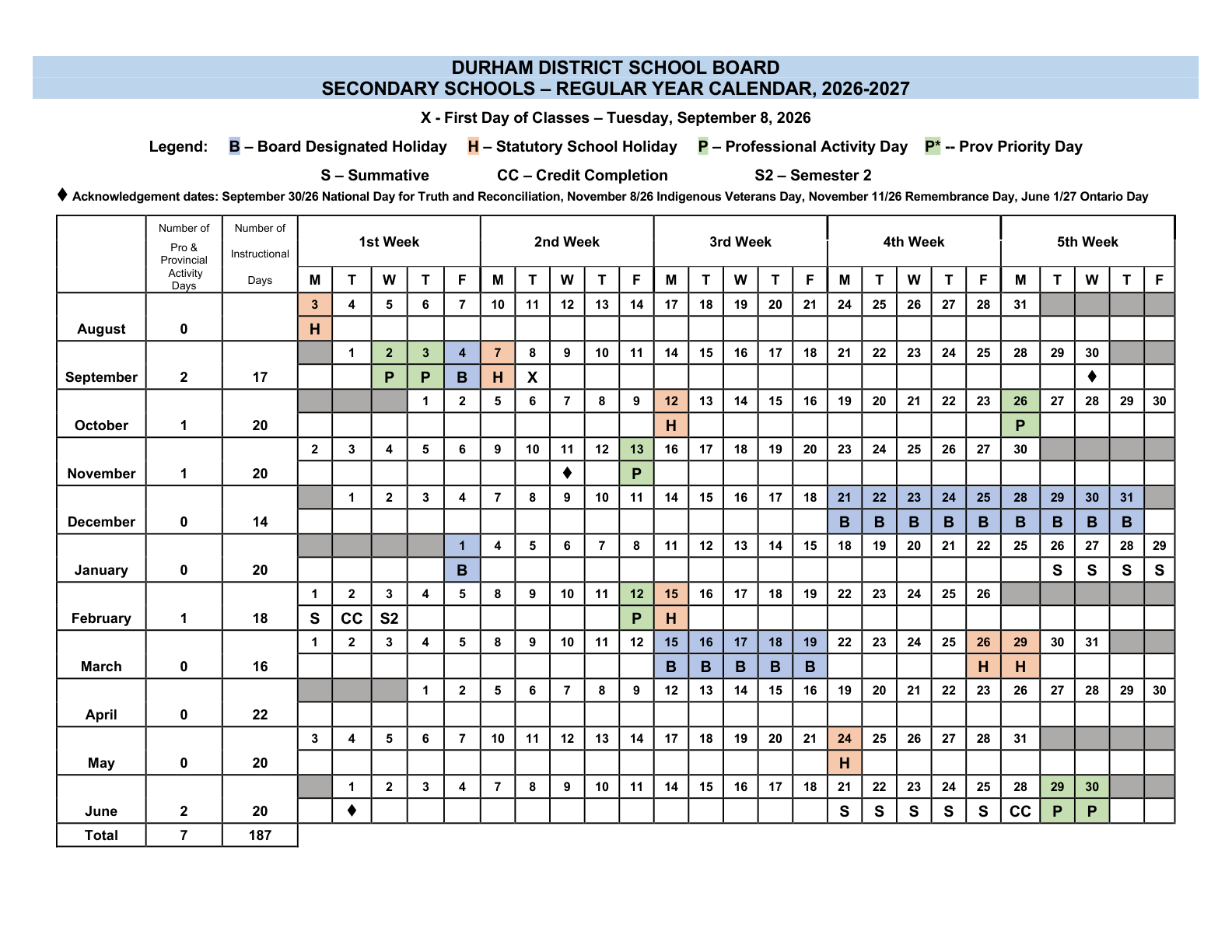 secondary regular school year calendar 2026 2027