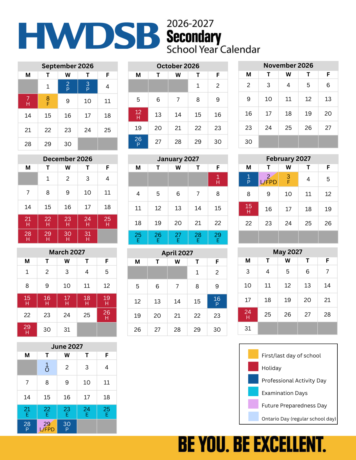 Secondary 2026 27 Calendar ( Hamilton Wentworth DSB