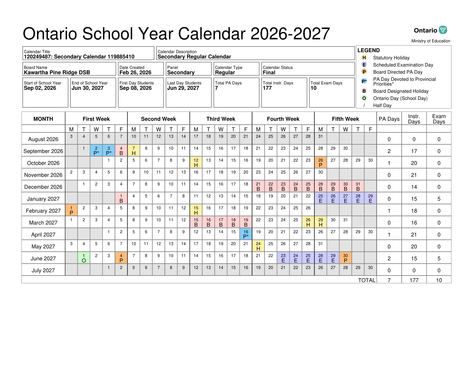 Kawartha Pine Ridge DSB final sec calendar 120249487 - page 1