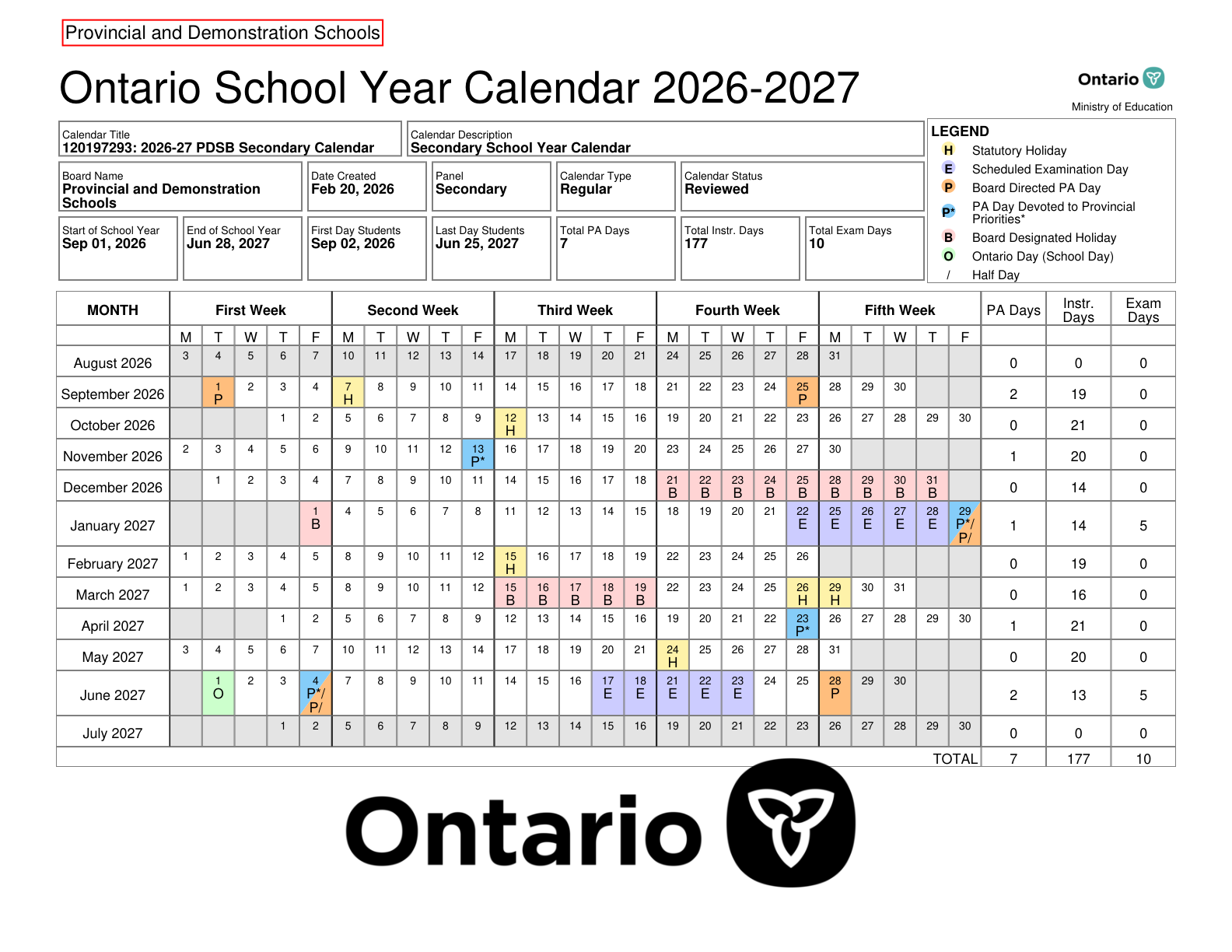 Provincial and Demonstration Schools 2026 27 Secondary Calendar 120197293   PDF Version   2026 03 13