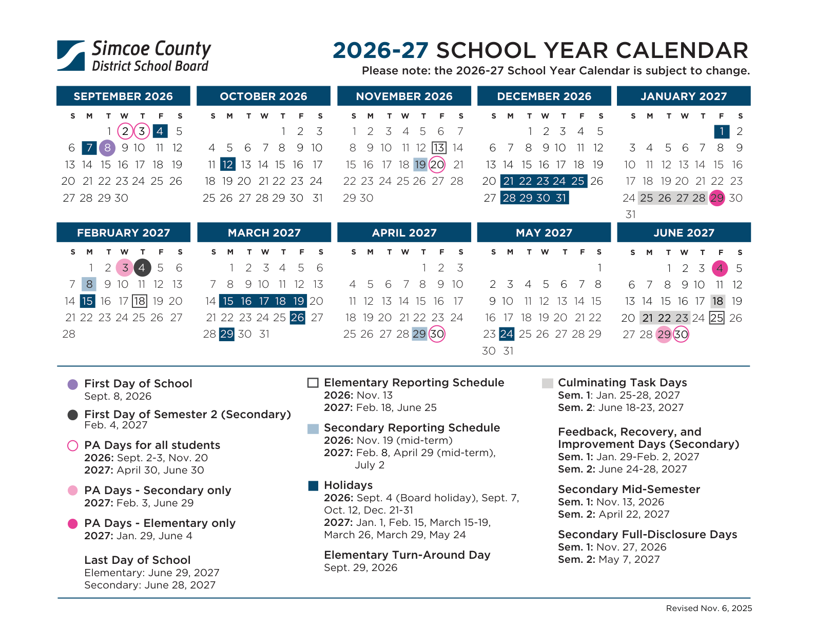 School Year Calendar 2026 27