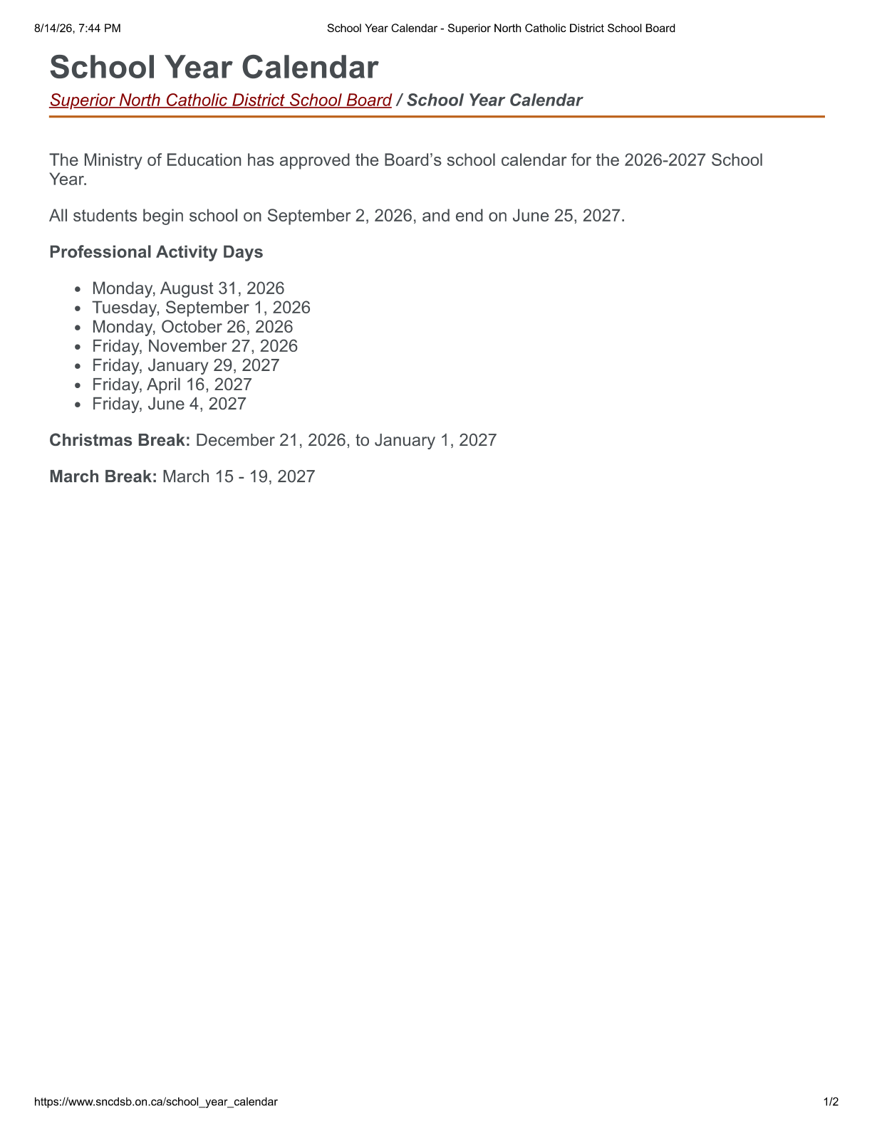 Superior North CDSB - page 1