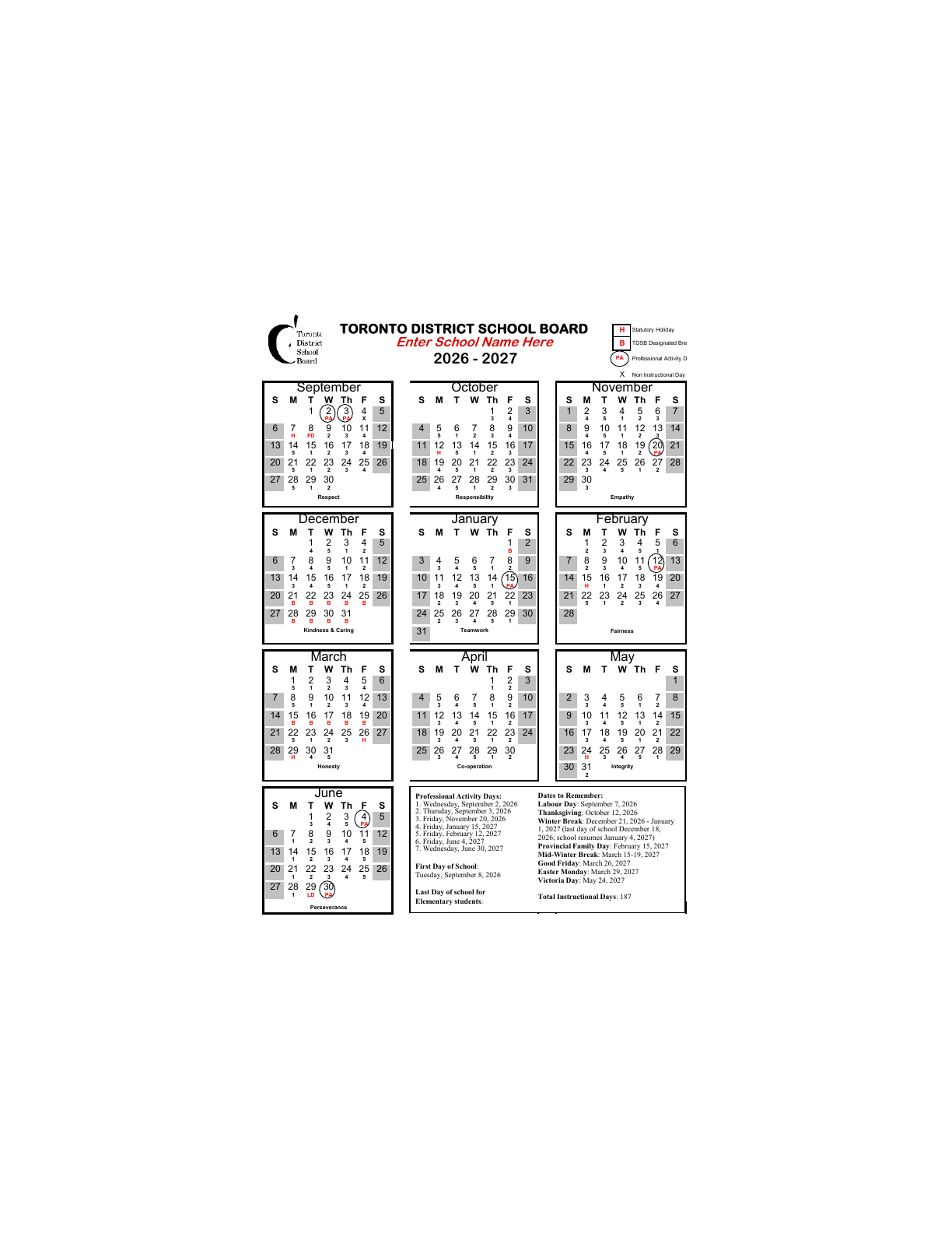 Elementary 5-Day Cycle Calendar - page 1