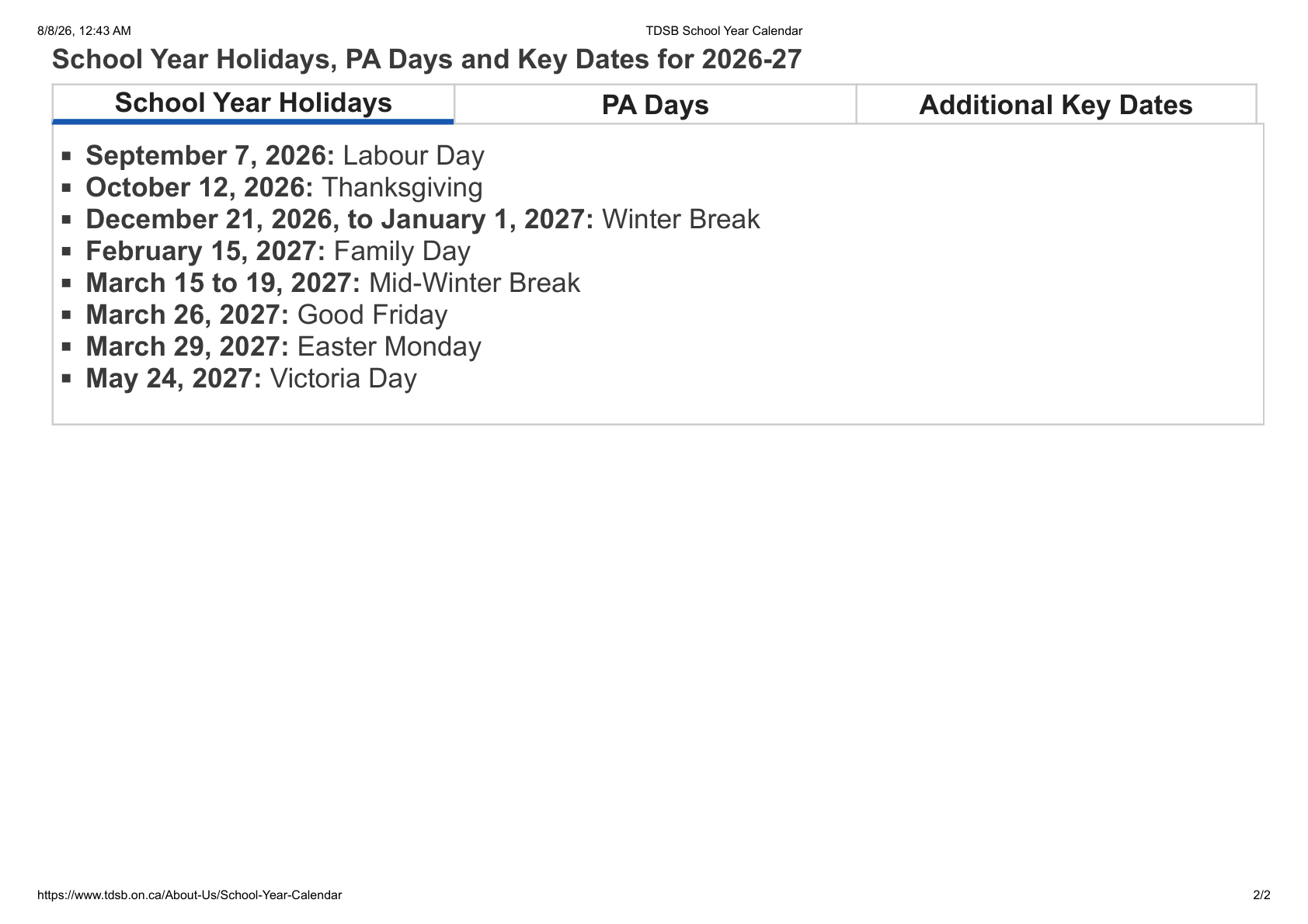 TDSB School Year Calendar 26 27 DATES - page 2
