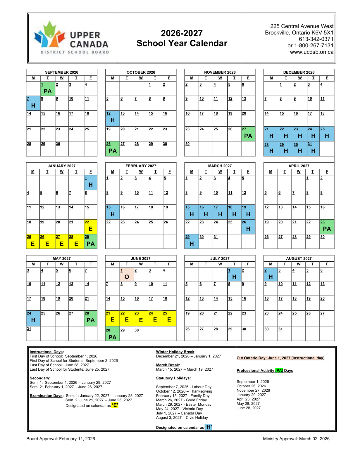 2026 2027 Approved SYC Upper Canada DSB