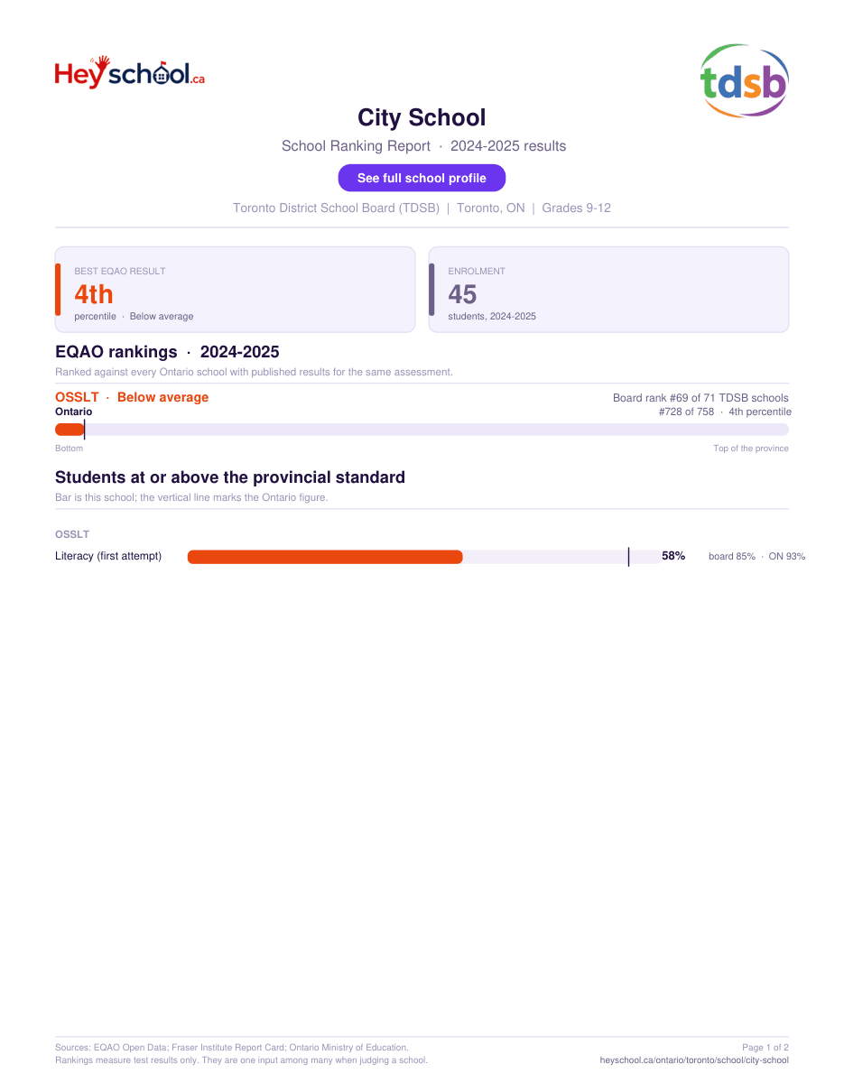 City School School Ranking Report 2024-2025
