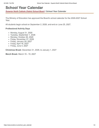 Superior North Catholic District School Board - Page 1