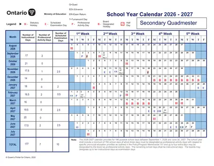 Secondary Quadmestered Calendar - Toronto District School Board